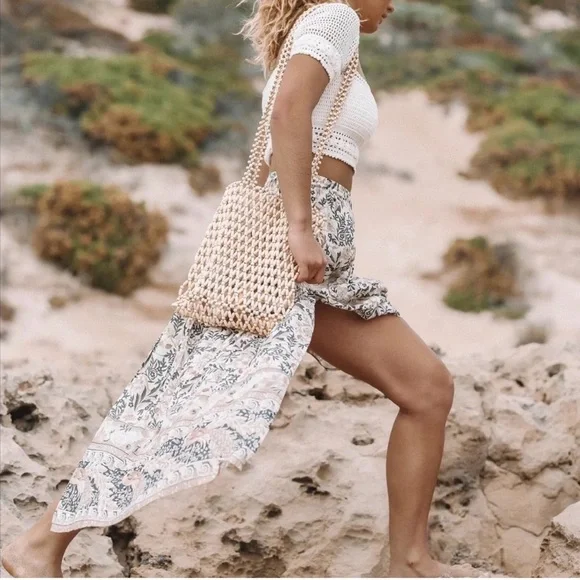 SPELL & THE GYPSY Oasis Side slit boho exotic hippie Maxi Skirt Pearl Sz small - Picture 6 of 10